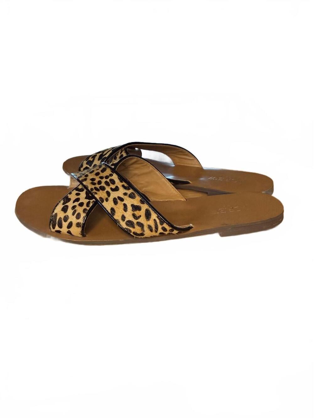 J.Crew Leopard Print Calf Hair Crossover Slide Sandals — Women’s Size 8